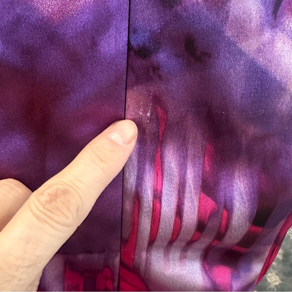 Connected Apparel Vibrant Purple Watercolor Satin A-Line Dress 12 Midi Formal - Picture 14 of 14